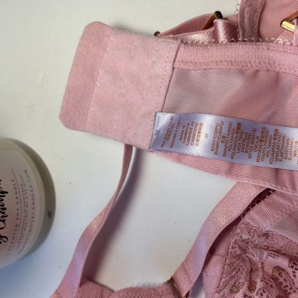 Beautiful Savage X Fenty Pink/gold Floral Lace Unlined No Underwire Bra Size 2X - Picture 6 of 6